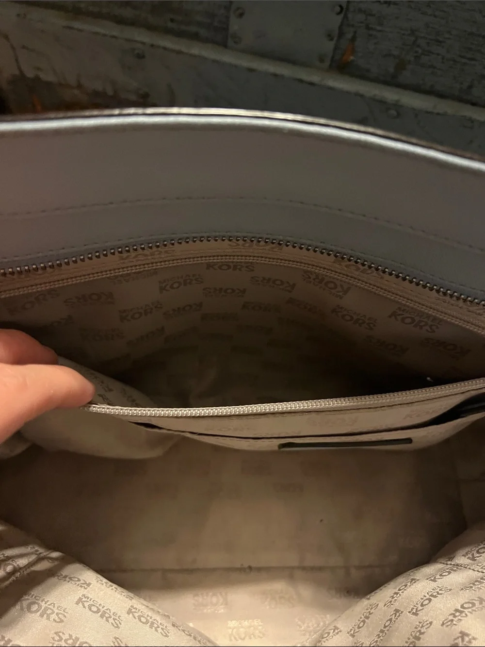 Michael Kors Baby Blue Leather Tote with Silver Lock & Hardware